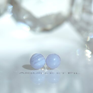 K10 ブルーレースアゲートラウンドピアス ペア