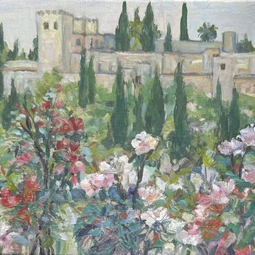 春のグラナダ (油絵、SM、原画、スペイン、キャンバス)