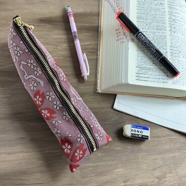 【寒緋桜】畳縁　テトラ型　ペンケース　桜　春　赤　サクラ