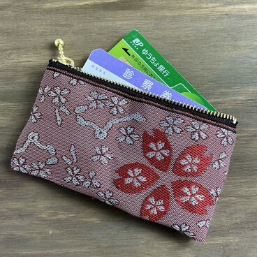【寒緋桜】畳縁　ぺたんこ　ミニポーチ　小銭入れ　カードケース　桜　春　赤　サクラ