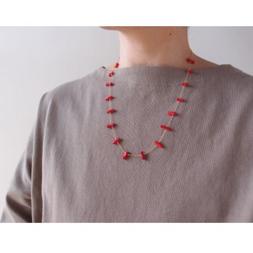 【K14gf】Red Coral Station Long Necklace／レッドコーラル ステーションネックレス（Long）