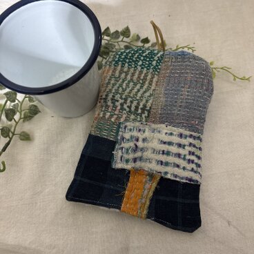 ハンドメイド★ラリーキルトカンタキルトパッチワーク藍染鍋敷き鍋つかみマットD