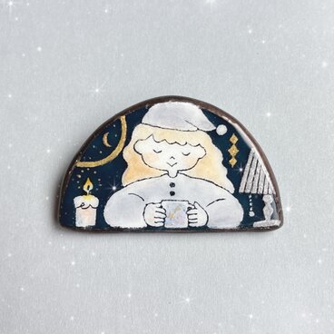 ブローチ calm night　ステンドグラスブローチ