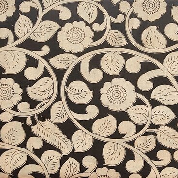 インド ブロックプリント生地 [50cm単位切売] カラムカリ アラベスクフラワー ブラック 花 SA IF0475