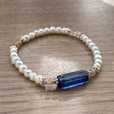 ヴィンテージブルー ジルコン & パール ブレスレット