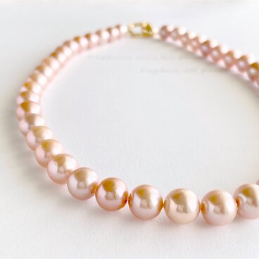 大粒淡水真珠 エジソンパールのチョーカーネックレス ピーチオレンジ　式にも　9〜10.3mm 1点のみ