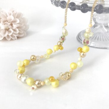 バブル ショート ネックレス 黄色 ミモザ イエロー 春 夏