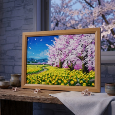 【原画】油彩画「希望の花咲く春の日」 玄関やリビングを飾る花の絵