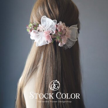 桜とリボンのヘッドドレス ヘアアクセサリー 髪飾り(ホワイト)＊ウェディング 成人式 白無垢 和装 前撮り 袴 卒業式