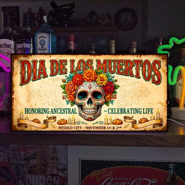 【オーダー無料】メキシカンスカル カラベラ 死者の日 ドクロ レトロ 店舗 自宅 照明 看板 置物 雑貨 ライトBOXのコピー