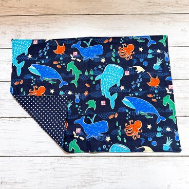 ランチョンマット(29×40)　【和柄・水族館★紺】