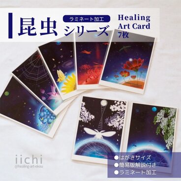 ヒーリングアートカード【昆虫/7枚SET】はがきサイズ　ラミネート加工　昆虫&花　オリジナルカード　オラクルカード