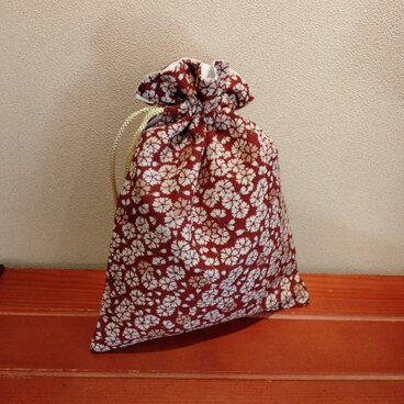 着物　長方形型　巾着（大）なでしこ柄