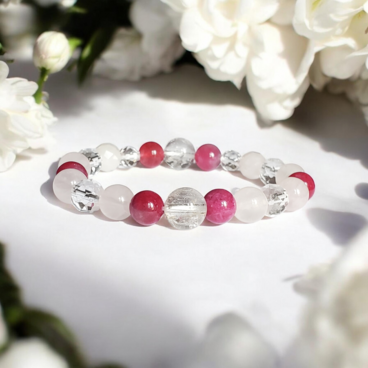 【天然石ブレスレット】スーパーセブン×ローズクォーツ×ピンクトルマリン＊ブレスレット＊お守り＊お守り＊天然石＊恋愛