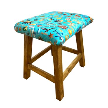 西海岸インテリア　カリフォルニアサーフ柄　クッションスツール（ターコイズ）