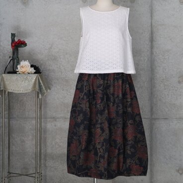 紬のぷっくらスカート  フリーサイズ 　着物リメイク