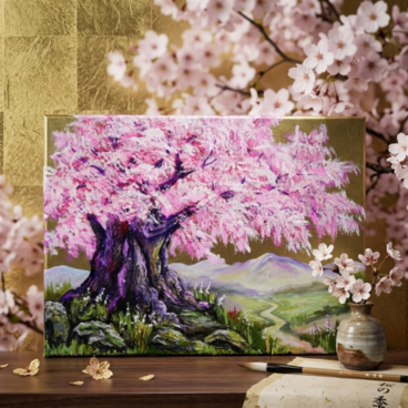 油絵 原画【千年の桜】春の風景画・桜の絵｜インテリア・絵画　