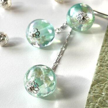 かんざし　入道雲を閉じ込めたようなクリアビーズ３連　一本簪　一本挿し　シルバー　夏祭り　成人式　卒業式