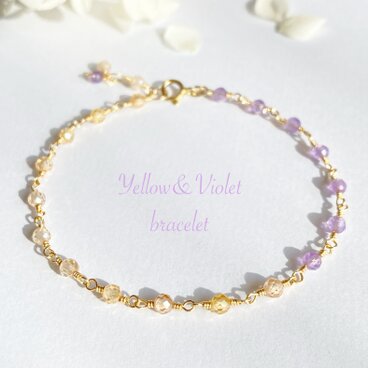 【Yellow×Violet】14kgf春めくブレスレット ピンクアメジスト ac/1308