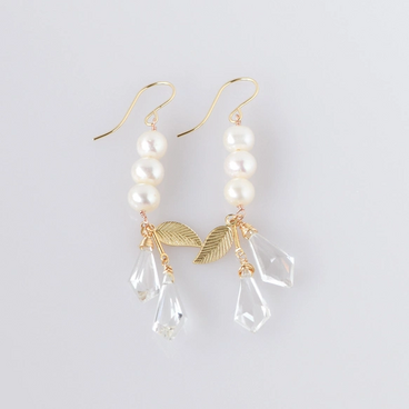 淡水パール × クリスタル ロングピアス 14kgf