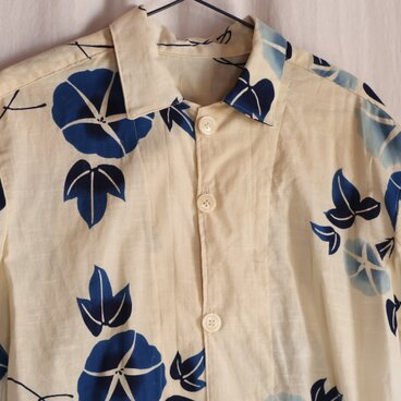 浴衣リメイク　クリーム地朝顔柄　アロハシャツ
