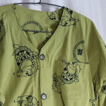 相撲力士柄浴衣リメイク　　ダボシャツ　鯉口シャツ