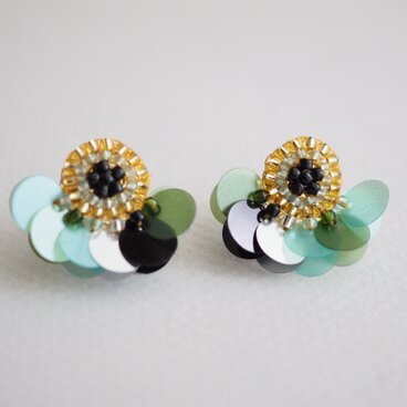 『round（アールデコ・グリーン）』ピアス/イヤリング【受注】