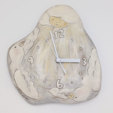 【Hanaemi】手びねり陶器の壁掛け時計「ほほえみさん。」