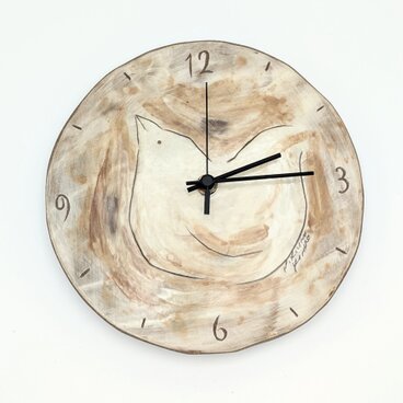 【Hanaemi】陶器の掛け時計　「とりさんの休む場所」