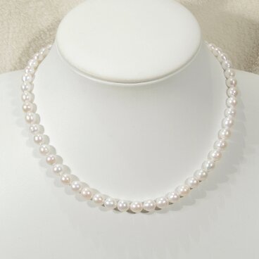 7-6mm本真珠（淡水パール）とSV925のネックレス（41.5cm、ホワイト、ナチュラルカラー、有核、フォーマル）