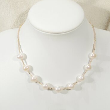 10mm本真珠（淡水パール）とムーンストーン、SV925のネックレス（42.5cm、天然石、6月の誕生石、ホワイト、ピンク）