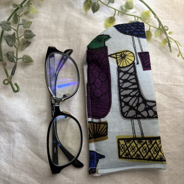 ＊ハンドメイドミナペルホネンメガネケースブルーmingling普通タイプイプルヌビキルト