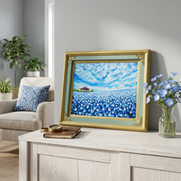 風と光の物語｜100万本のネモフィラ「花の丘」油彩画 インテリアアート