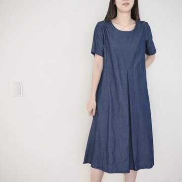 半袖切り替えフレアワンピ　デニム　No.383