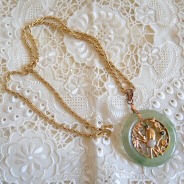 竹と梅と鳥のペンタントネックレス