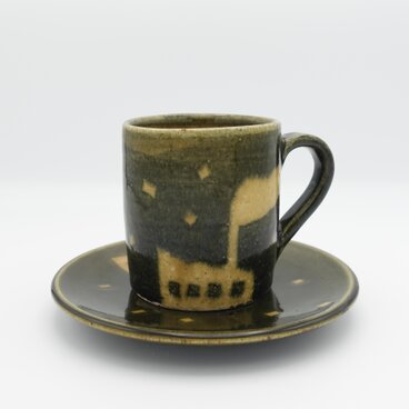 【Omokage】黄瀬戸のカップ＆ソーサー｜夜の静かな風景（７x８センチカップ＋15センチソーサー）