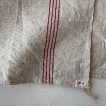 フランスアンティーク / トーション　リネン　キッチンクロス　赤ライン