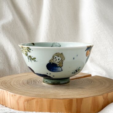 チコロット❤️Lサイズ❤️すべて手描き❤️染付け❤️ご飯茶碗お雑煮やぜんざい❤️小鉢❤️童話❤️さるかに合戦