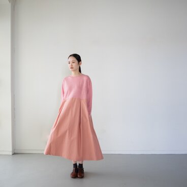 mixed fabric panel dress/切り替えワンピース/red heather