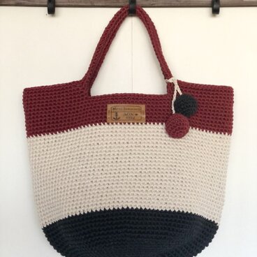 ニットボールが可愛い❣️コットン100%ボーダーシンプルBag⑥