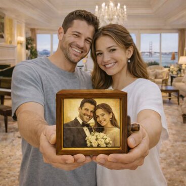 ウェディングフォトで作る木製メモリアルボックス｜回して楽しむ写真ギフト｜結婚祝い・入籍記念に