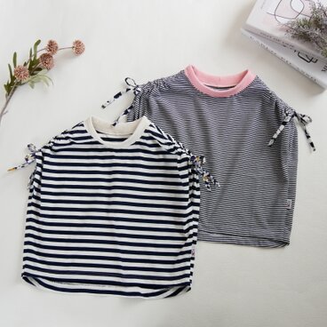 ベビー＆キッズ　ボーダーカットソー肩リボン