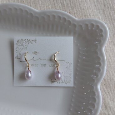 14kgf パステルパープルカラー淡水パールの１粒ピアス