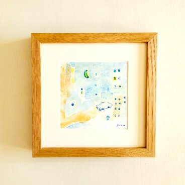 【原画・水彩画】「明るい夜」 ※木製額縁入り（18㎝角）