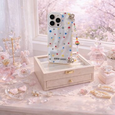 iPhoneケース カラフルドット ビーズストラップ付き 落下防止 大人可愛い ギフト