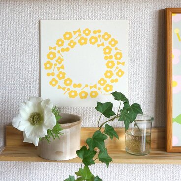 「 flower pop wreath（yellow） 」 20cm角ポスター