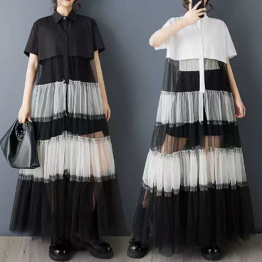 ★ビッグサイズ  レディース 半袖  シャツワンピース ゆったりシルエット 体型カバー 着痩せ  通勤 おしゃれ春夏