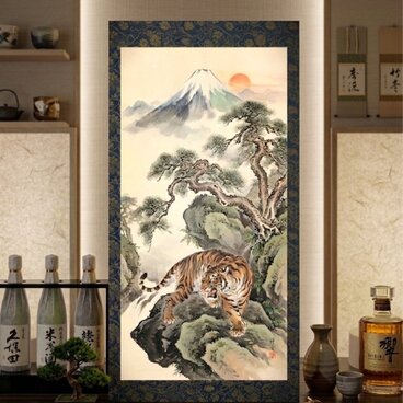 【オーダー無料】掛軸 日本画 富士山 虎 松の木 江戸時代 芸術 アート 店舗 自宅 照明 看板 置物 雑貨 ライトBOX