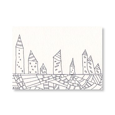 「 あの街に　辿りつく 」。ペン画（ 原画 ）