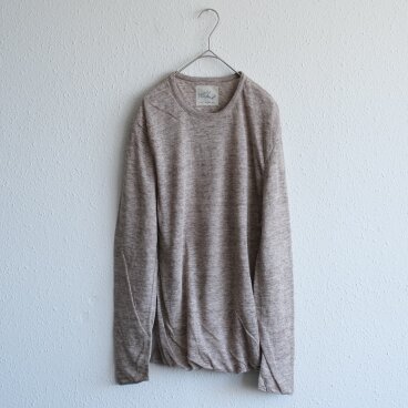 リネンニット mens/M 長袖プルオーバー（Mブラウン）